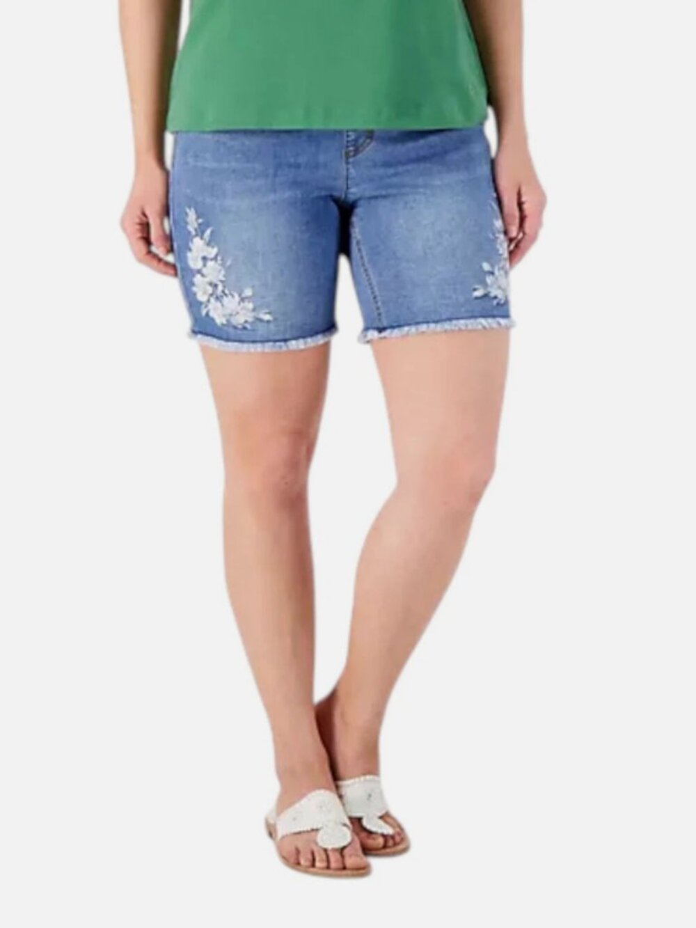 Isaac Mizrahi Indigo True Denim Shorts w Embroidery Blue Indigo Wash 10, 16, P22